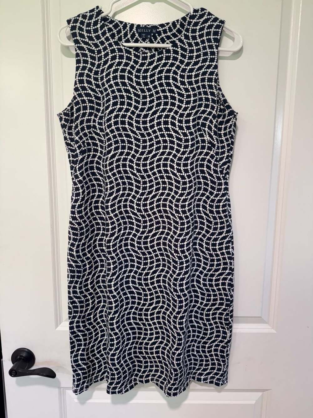 Melly M Navy White Geometric Dot Shift Dress Mod Preppy Women’s M